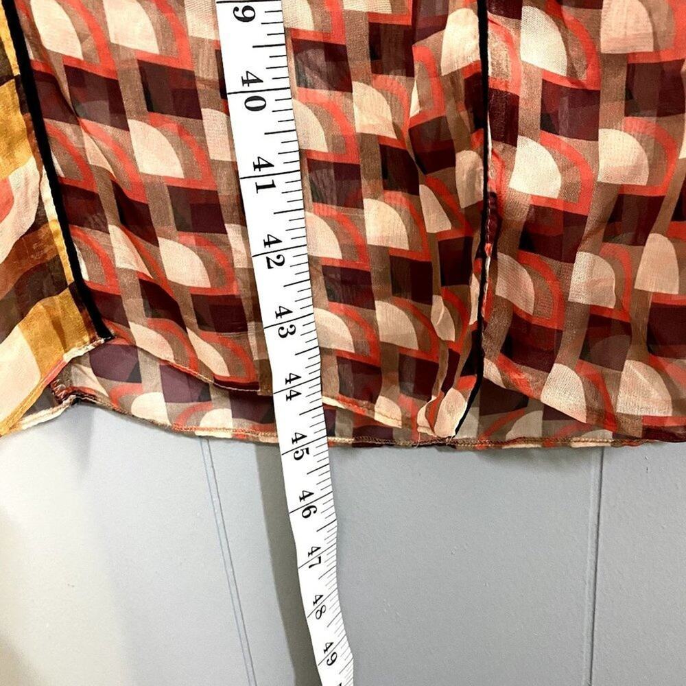 Zara Red Geometric Mod Print Button-Down Sheer Co… - image 6